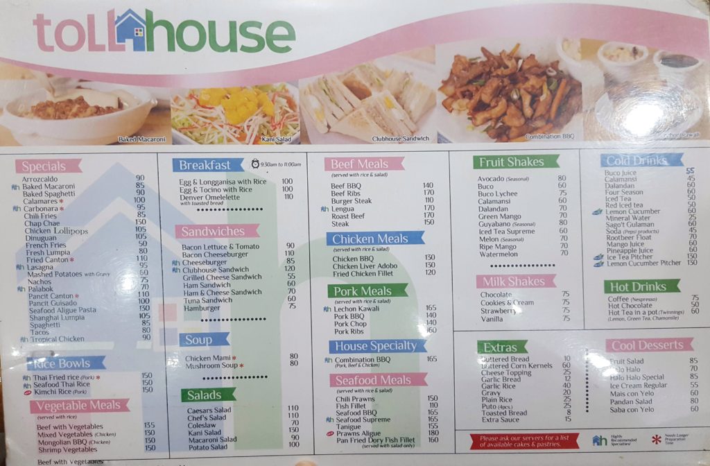 Menu Toll House Angeles Pampanga