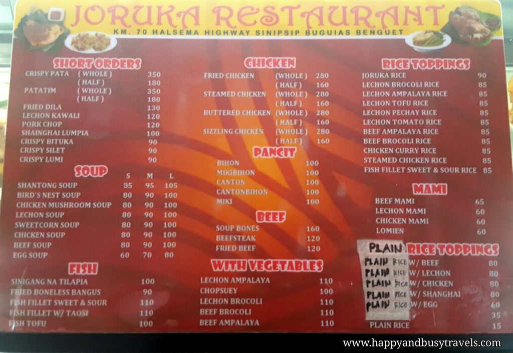 joruka restaurant menu - Happy and Busy Travels to Sagada