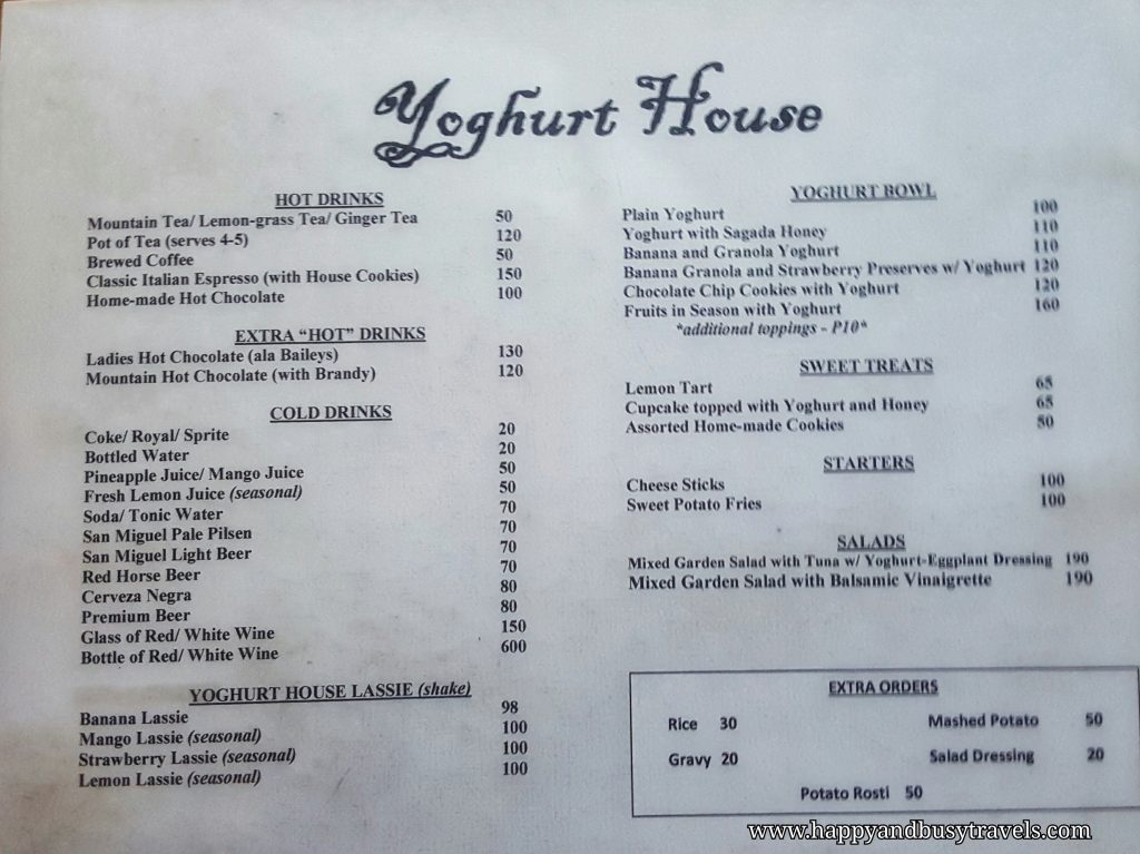 yoghurt house menu - Happy and Busy Travels to Sagada