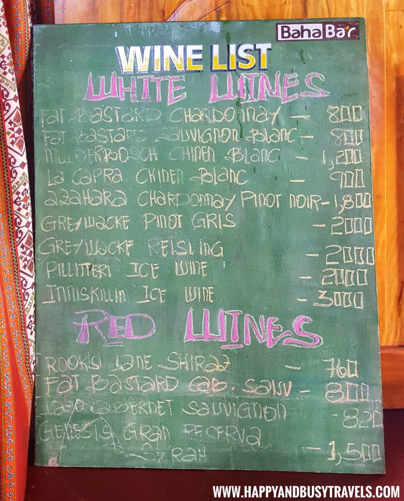 Wine list of Baha Bar