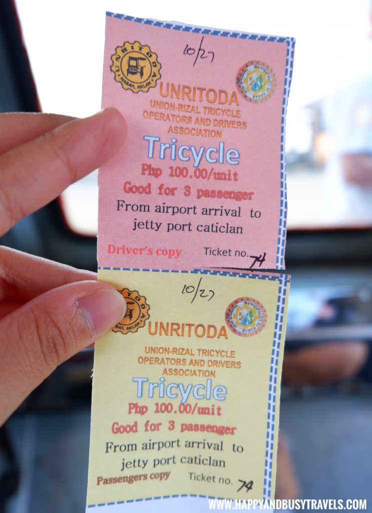 Tricycle ticket at the Boracay Airport