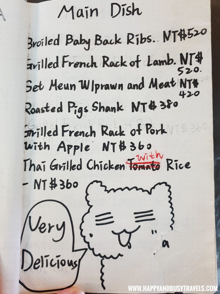 Main Dish Menu of OIA Cafe, Alpaca Cafe, animal cafe - Happy and Busy Travels to Taiwan