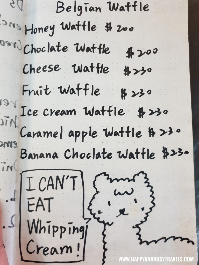 Belgian Waffle MEnu of OIA Cafe, Alpaca Cafe, animal cafe - Happy and Busy Travels to Taiwan
