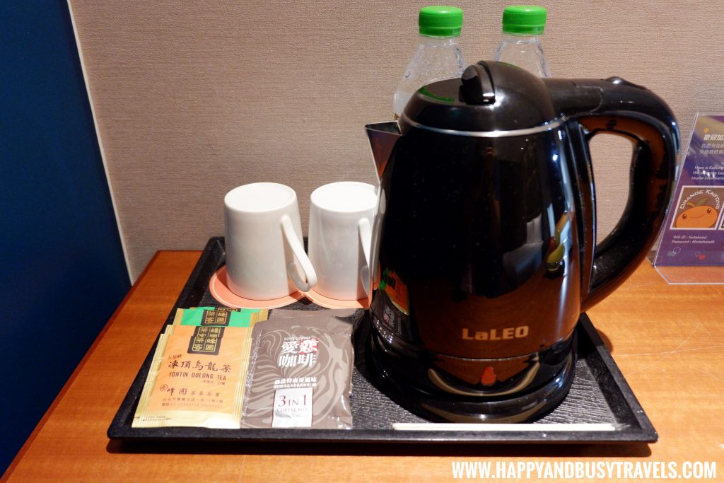 coffee and tea inside the deluxe guest room of Orange Hotel Kaifong Happy and Busy Travels to Taiwan