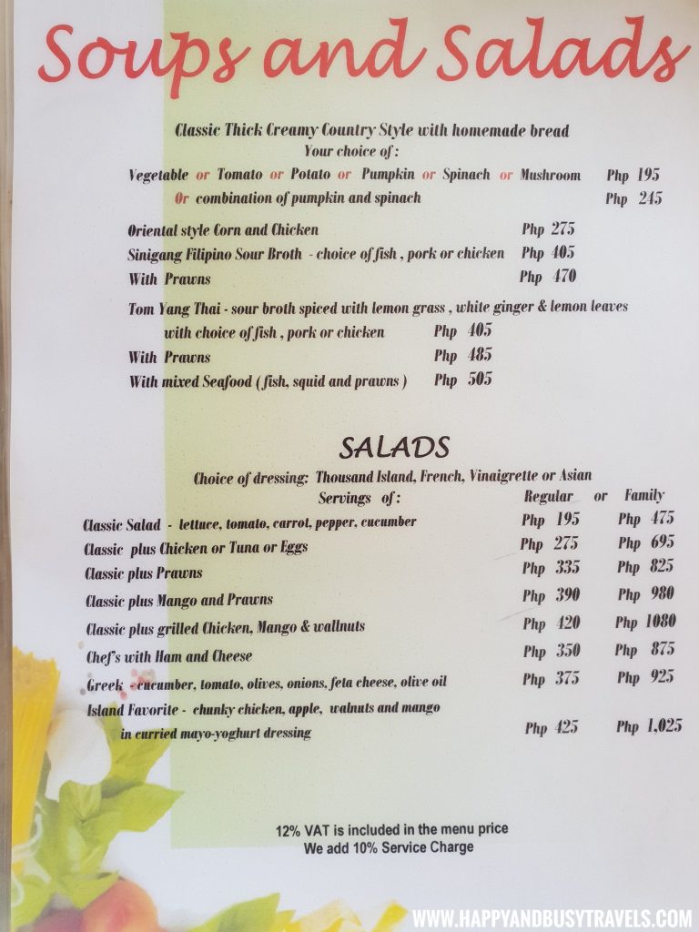 Soups and Salads menu of the restaurant of nigi nigi nu noos 'e' nu nu noos beach resort Happy and Busy Travels to Boracay