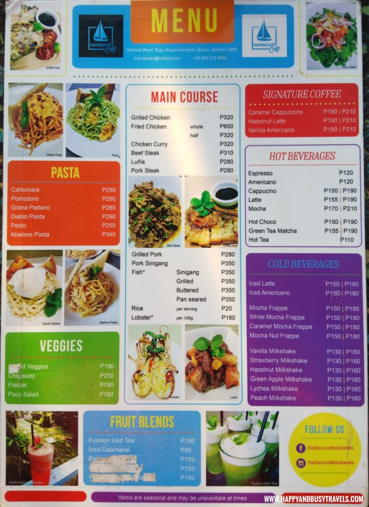 Harbour Cafe Menu- Batanes Travel Guide and Itinerary for 5 days - Happy and Busy Travels