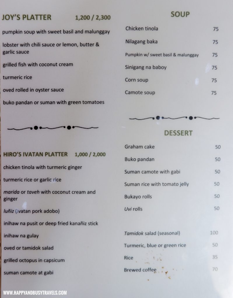 Menu of Hiro's Joy Cuisine and Catering - Batanes Travel Guide and Itinerary for 5 days - Happy and Busy Travels