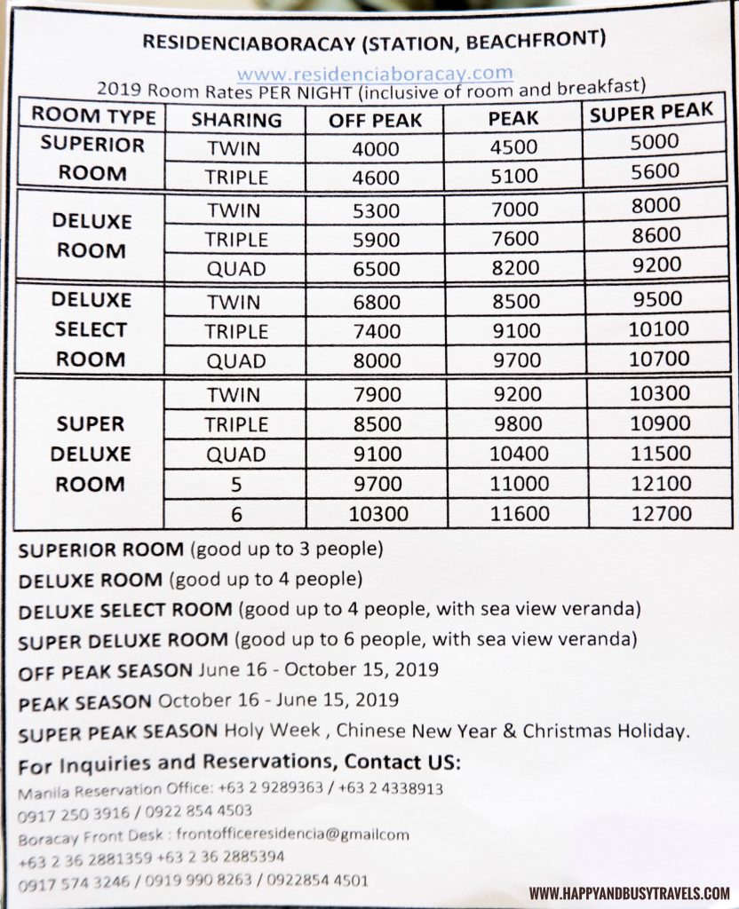 Residencia Boracay Rates and Prices