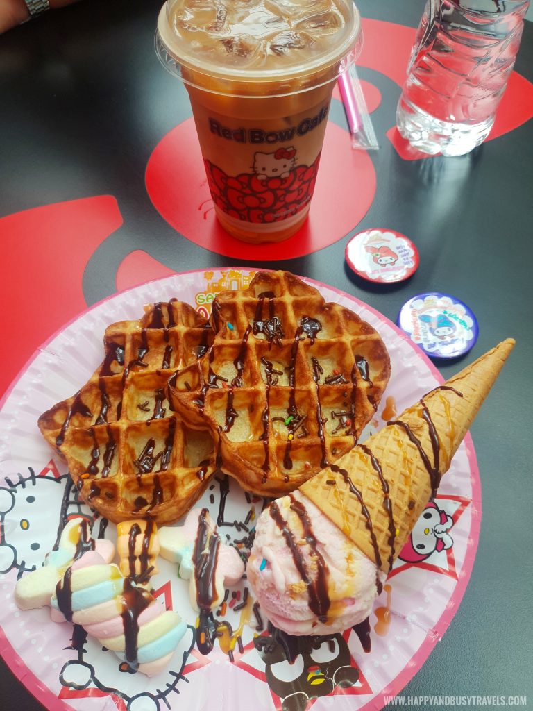 waffle and ice cream Red Bow Cafe Hello Kitty Town Puteri Harbour Johor Malaysia Happy and Busy Travels