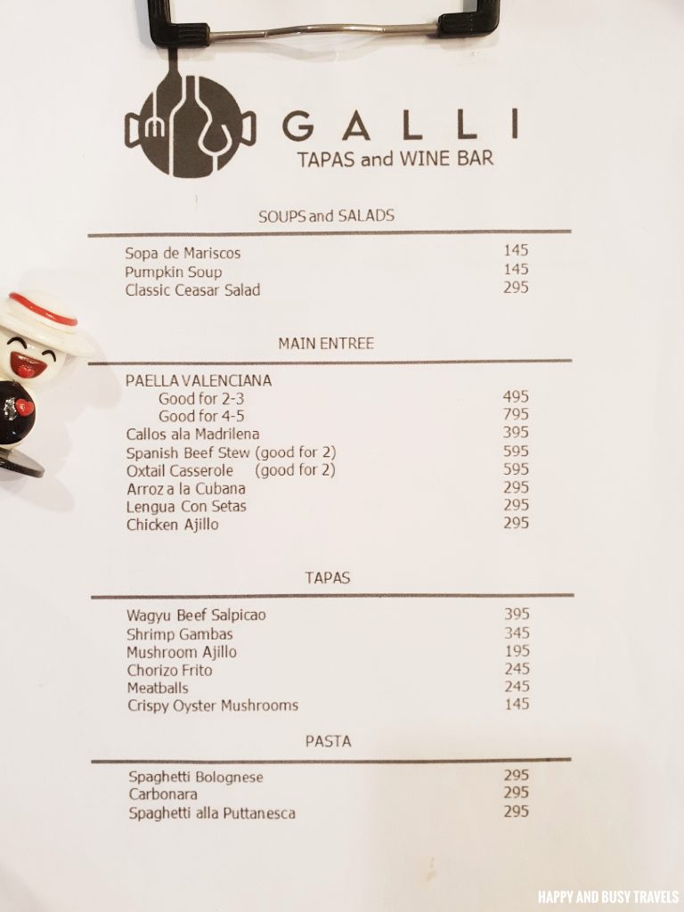 Menu Galli Spanish Restaurant Tagaytay - Happy and Busy Travels Review