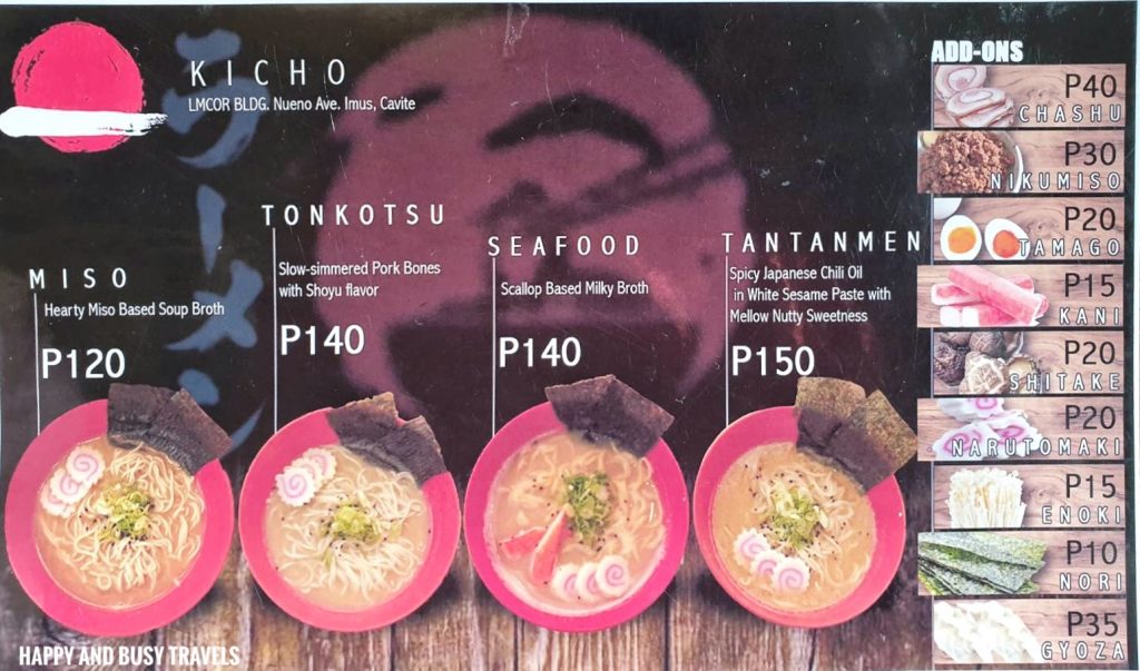 Kicho Japanese Yatai Food Ramen Takoyaki menu - Happy and Busy Travels to Imus Cavite