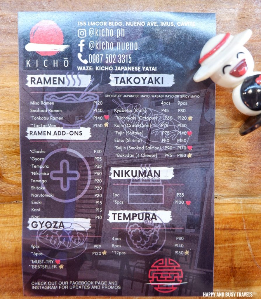 Kicho Japanese Yatai Food Ramen Takoyaki menu - Happy and Busy Travels to Imus Cavite