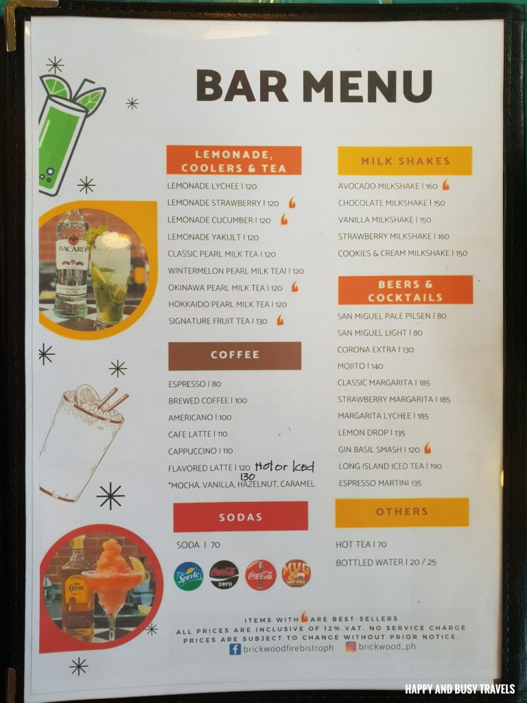 bar menu Brick Wood Fire Bistro Ph tex mex restaurant Happy and Busy Travels to Tanza Cavite