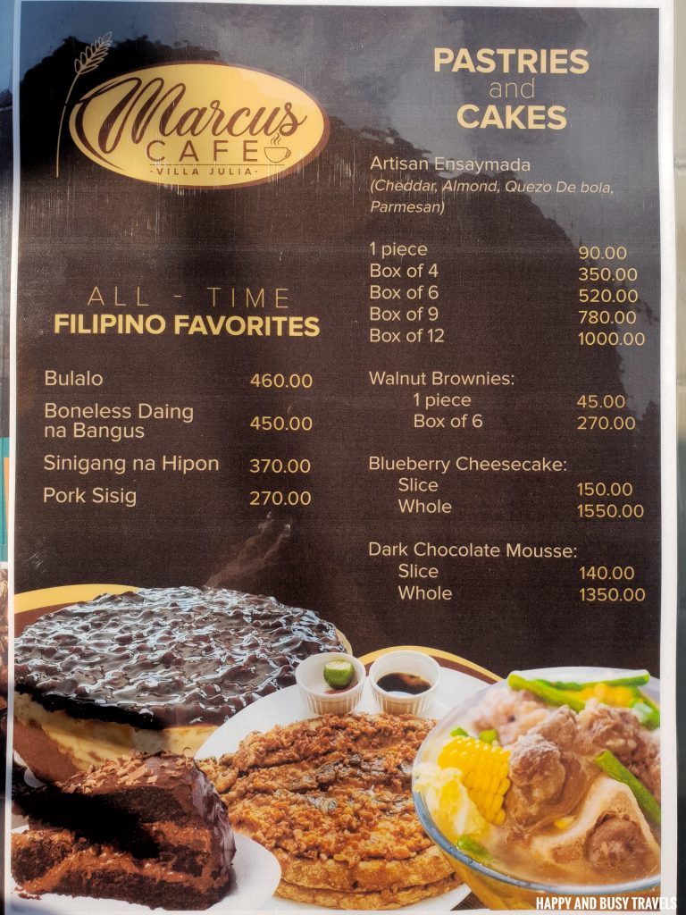 Menu Marcus Cafe Villa Jovita - Happy and Busy Travels to Silang