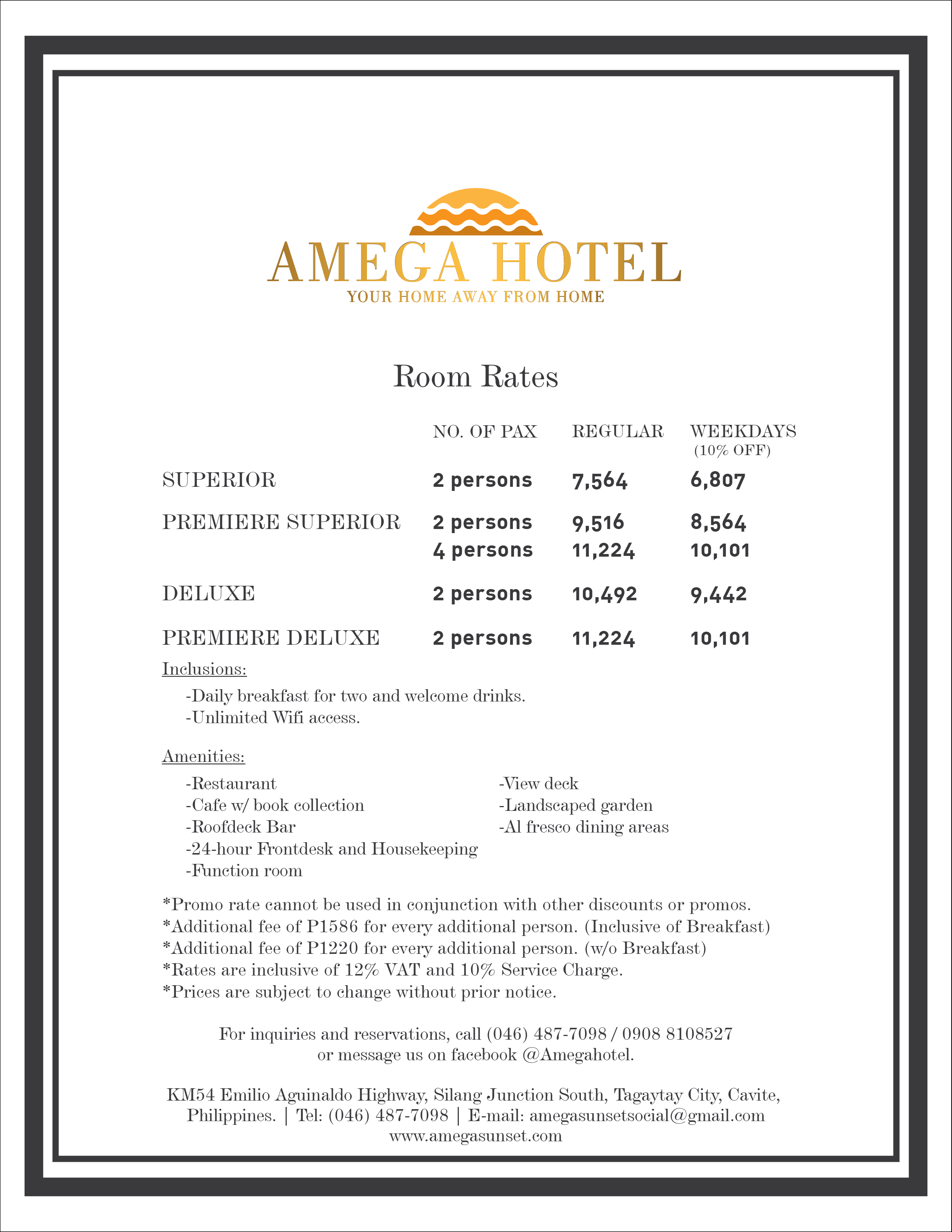 Amega Hotel Room rates Where to stay in tagaytay