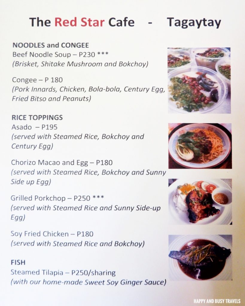 menu The Red Star Cafe Tagaytay - Happy and Busy Travels