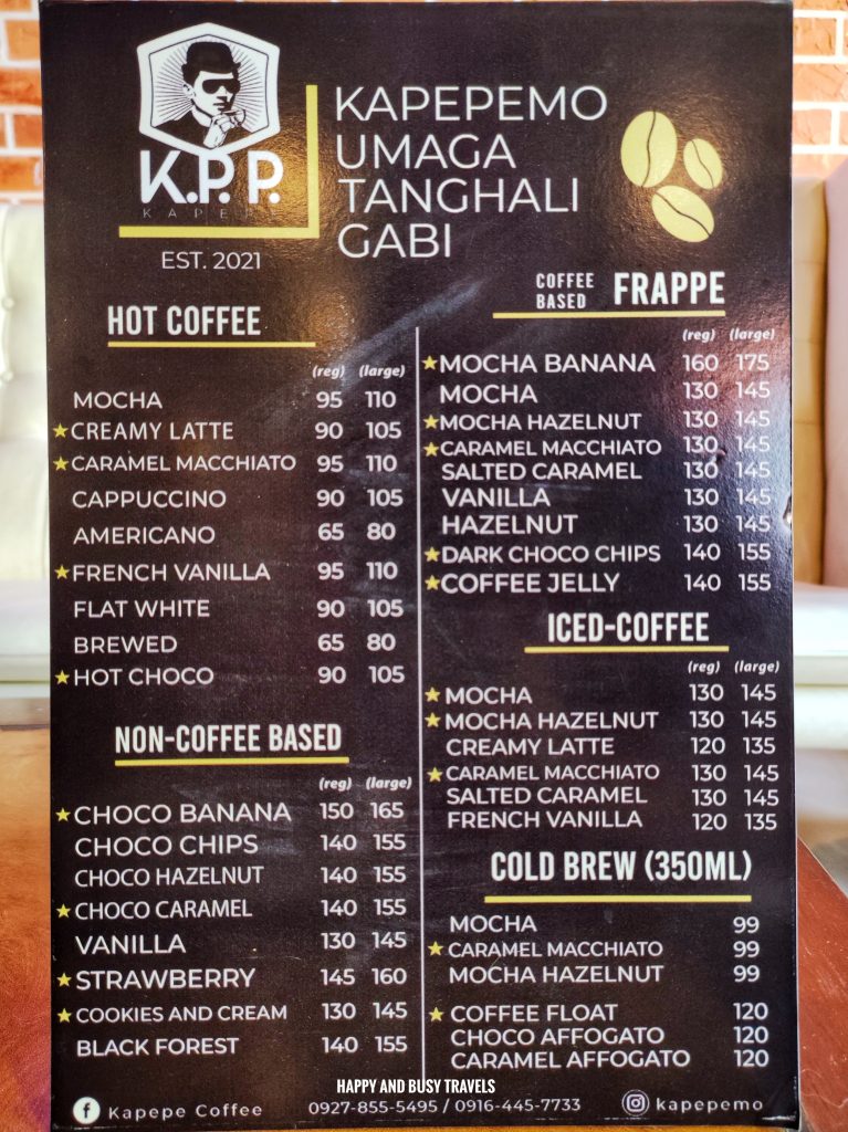 menu Kapepe Coffee - Happy and Busy Travels Where to Eat in Noveleta Cavite