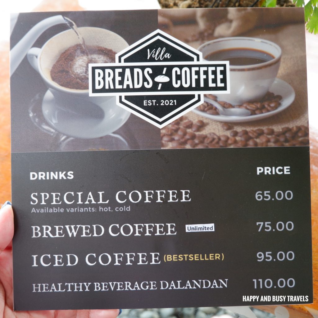 menu Villa Breads and Coffee - Happy and Busy Travels to Amadeo Tagaytay