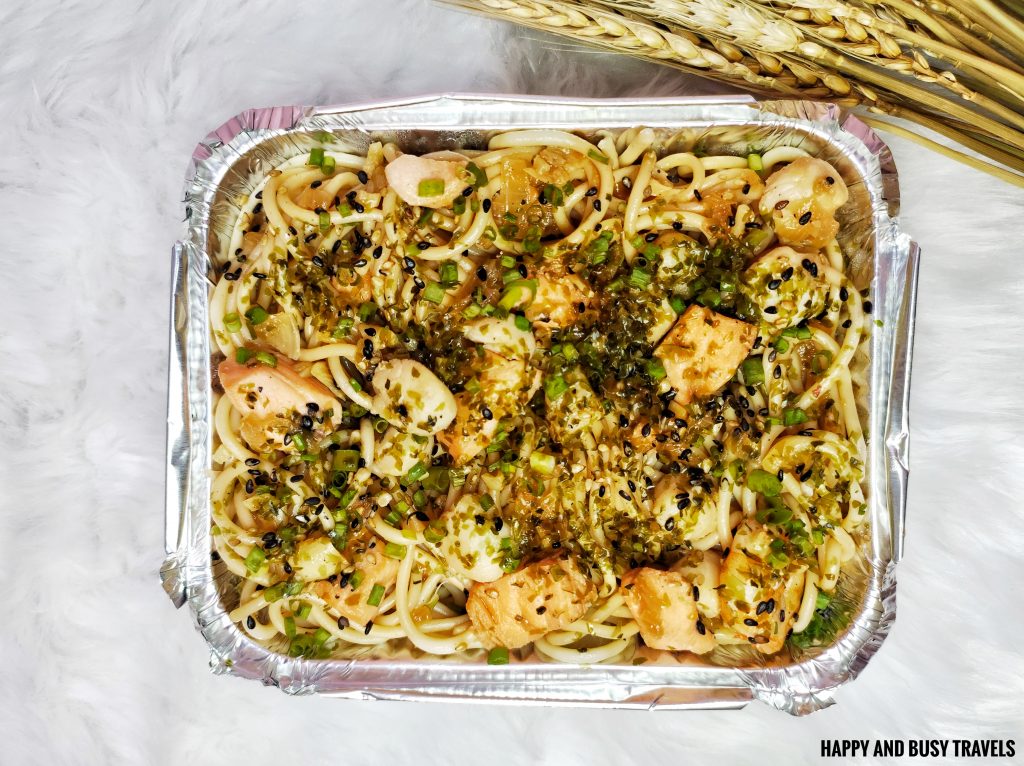 Seafood Wafu Pasta Salmon HQ - Happy and Busy Travels Bakd Sushi Salmon Cake party platter