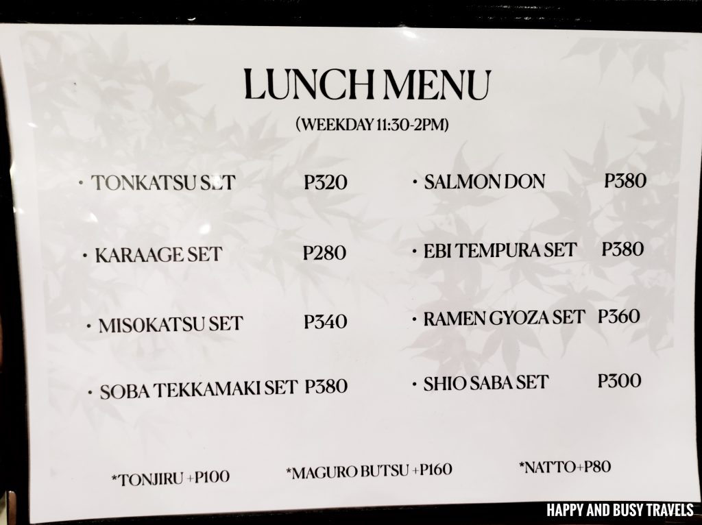 menu Suijin Japanese Restaurant 酔仁 - Happy and Busy Travels Where to eat in Carmona Cavite