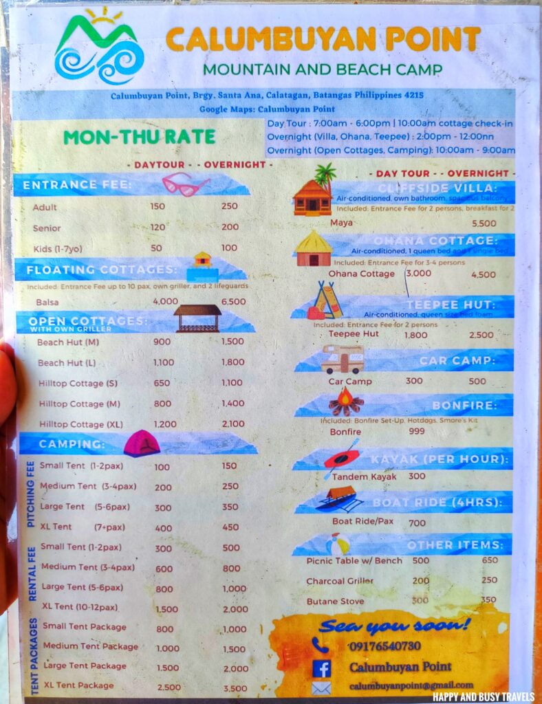 rates prices Calumbuyan Point - Happy and Busy Travels Where to Stay in Calatagan Batangas