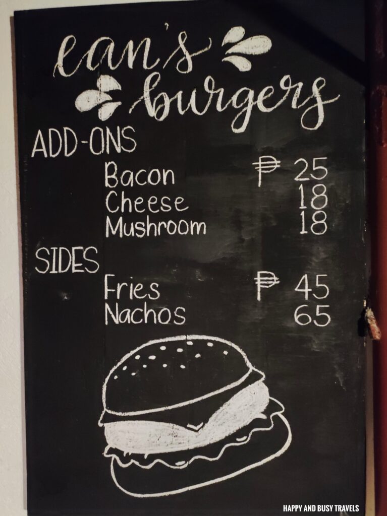 menu Eans Grilled Burgers - Where to eat in Silang Tagaytay - Happy and Busy Travels