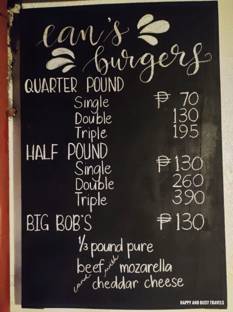 menu Eans Grilled Burgers - Where to eat in Silang Tagaytay - Happy and Busy Travels