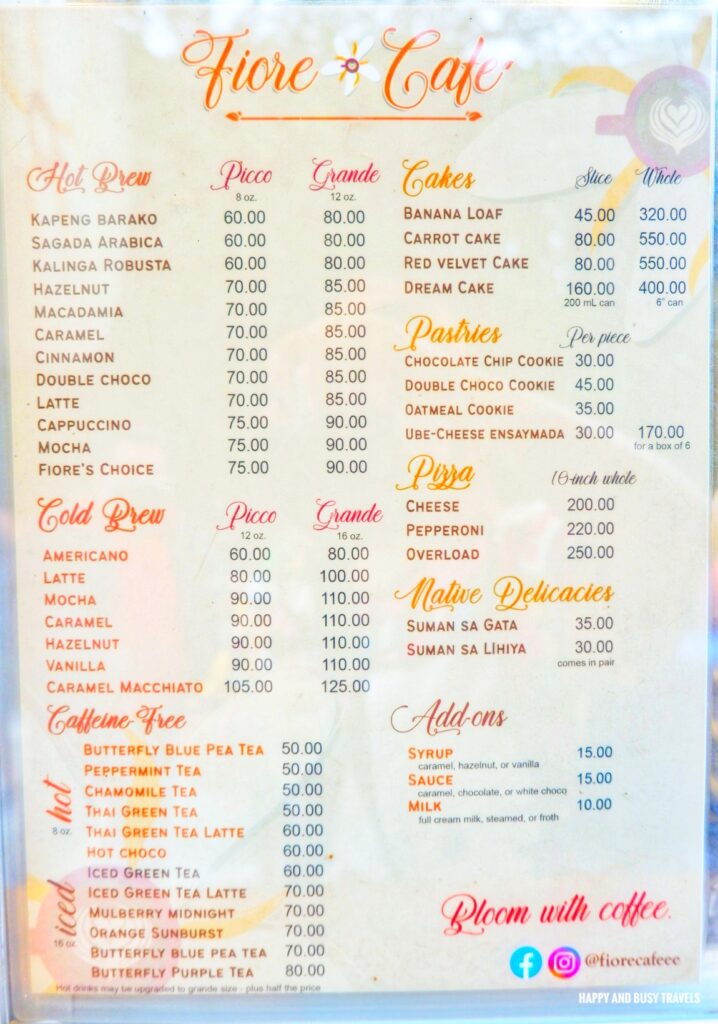 menu Fiore Cafe Egg Rush - Where to eat in Alfonso - Happy and Busy Travels