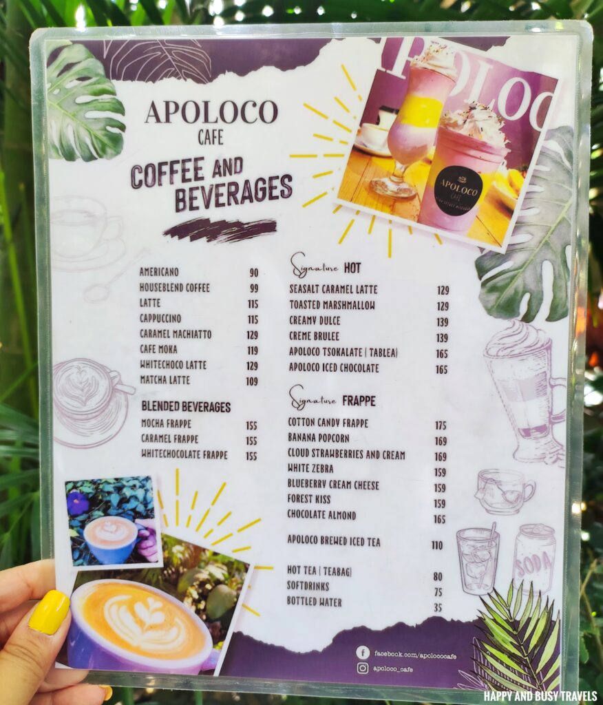 menu Apoloco Cafe - Your secret hideaway - Where to eat in alfonso - Secret cafe - Happy and Busy Travels