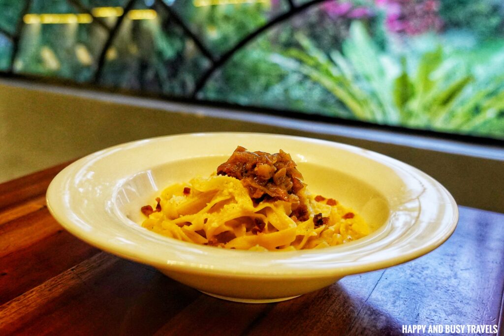 Beef Fetuccine Pasta with Beachwood Smoked Ham Carbonara and Parmesan Cheese La Vie in the Sky - Restaurant Cebu - Happy and Busy Travels