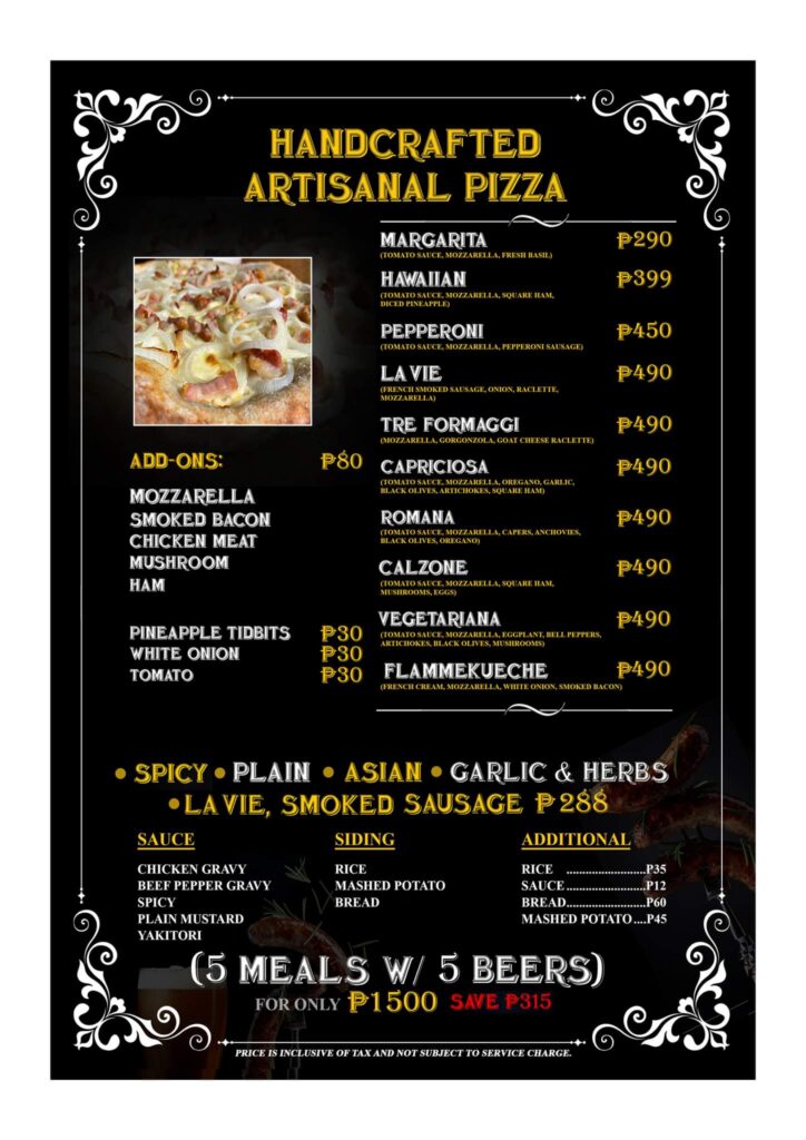 pizza menu La Vie in the Sky - Restaurant Cebu - Happy and Busy Travels