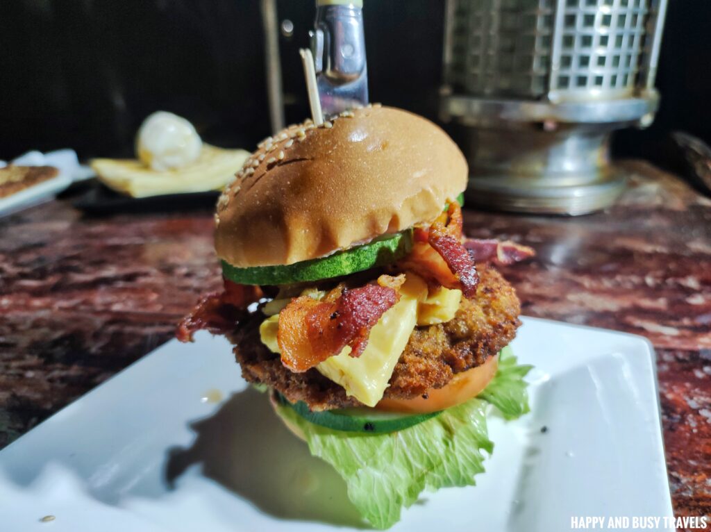 chicken bacon burger The Beehive Camiguin Driftwood Cafe - Where to eat in Camiguin restaurant - Happy and Busy Travels