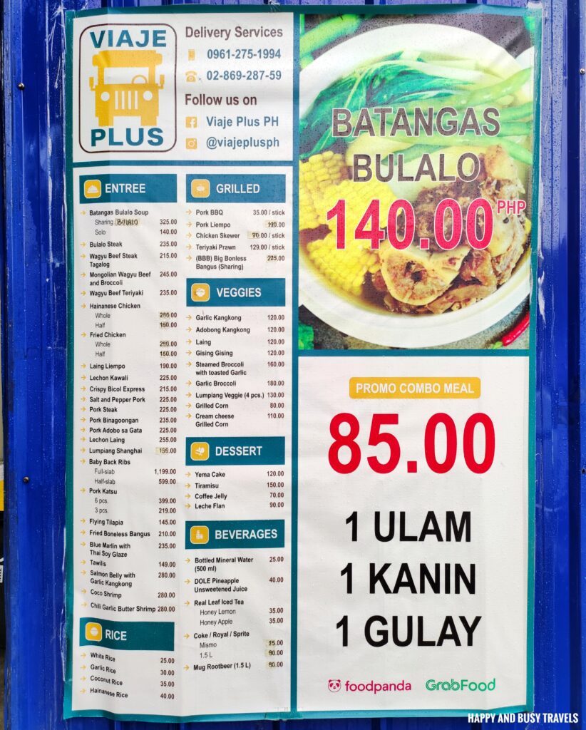 menu Viaje Plus PH - Where to eat in makati magallanes delivery kitchenette restaurant - Happy and Busy Travels