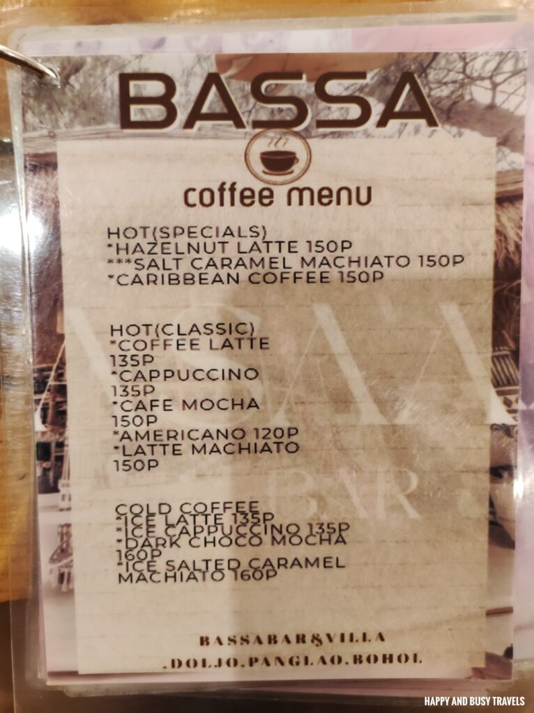 menu Bassa Bar and Villa - Where to eat in panglao bohol restaurant - Happy and Busy Travels
