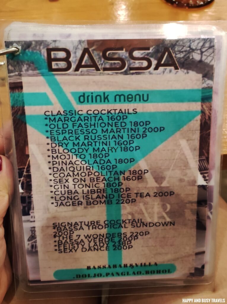 menu Bassa Bar and Villa - Where to eat in panglao bohol restaurant - Happy and Busy Travels