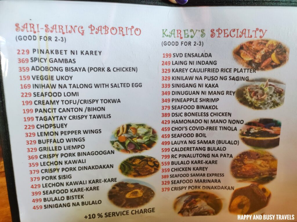 menu Ka Rey Seafood Restaurant - Where to eat Tagaytay party tray - Happy and Busy Travels