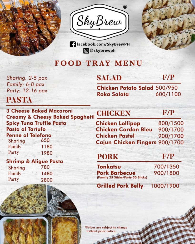 menu SkyBrew Party Trays - Where to eat tagaytay party food tray meals - Happy and Busy Travels