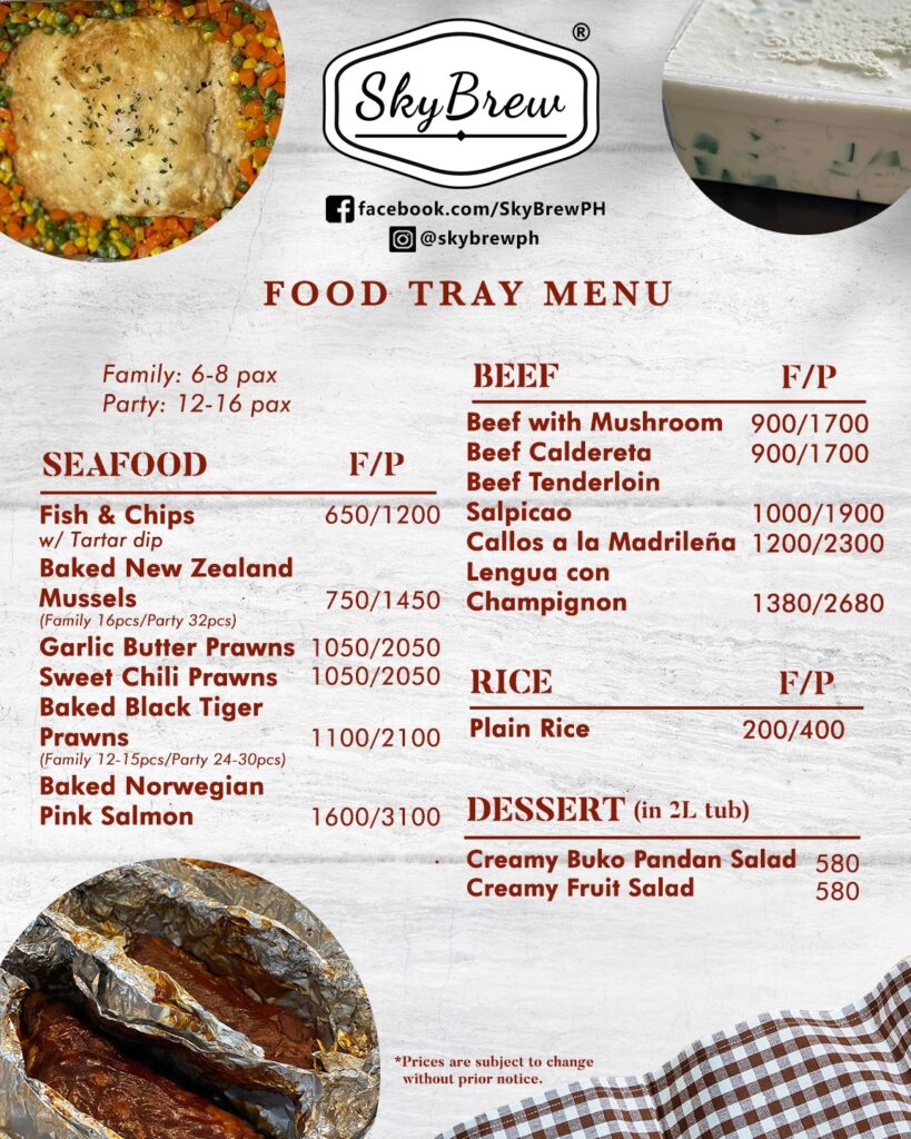 menu SkyBrew Party Trays - Where to eat tagaytay party food tray meals - Happy and Busy Travels