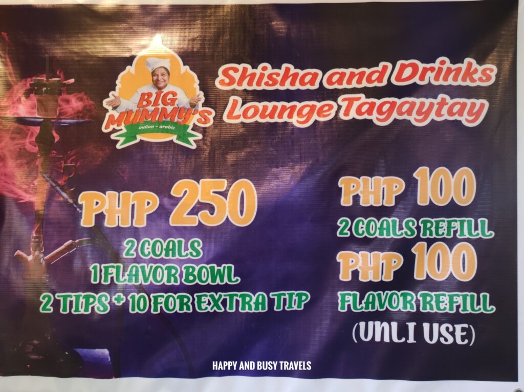 Big Mummus Tagaytay Indian Food Shisha Restaurant take out dine in delivery 19 - shisha menu - Happy and Busy Travels