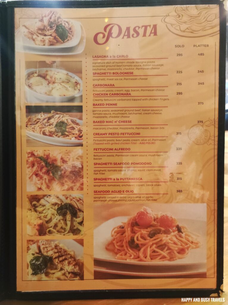 menu Carlos Pizza Serin Tagaytay - Where to eat restaurant - Happy and Busy Travels
