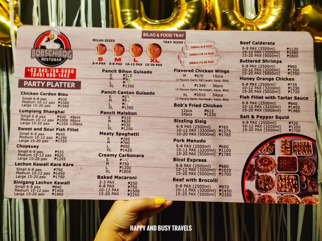 menu Bobschibog Restobar - VIP KTV Karaoke Videoke party place where to eat restaurant imus cavite - Happy and Busy Travels