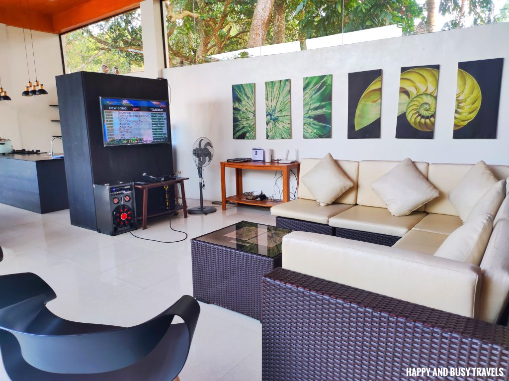 living room Leaf Residences 8 - kitchen refrigerator water dispenser microwave - Tagaytay staycation house private villa swimming pool for rent airbnb where to stay - Happy and Busy Travels