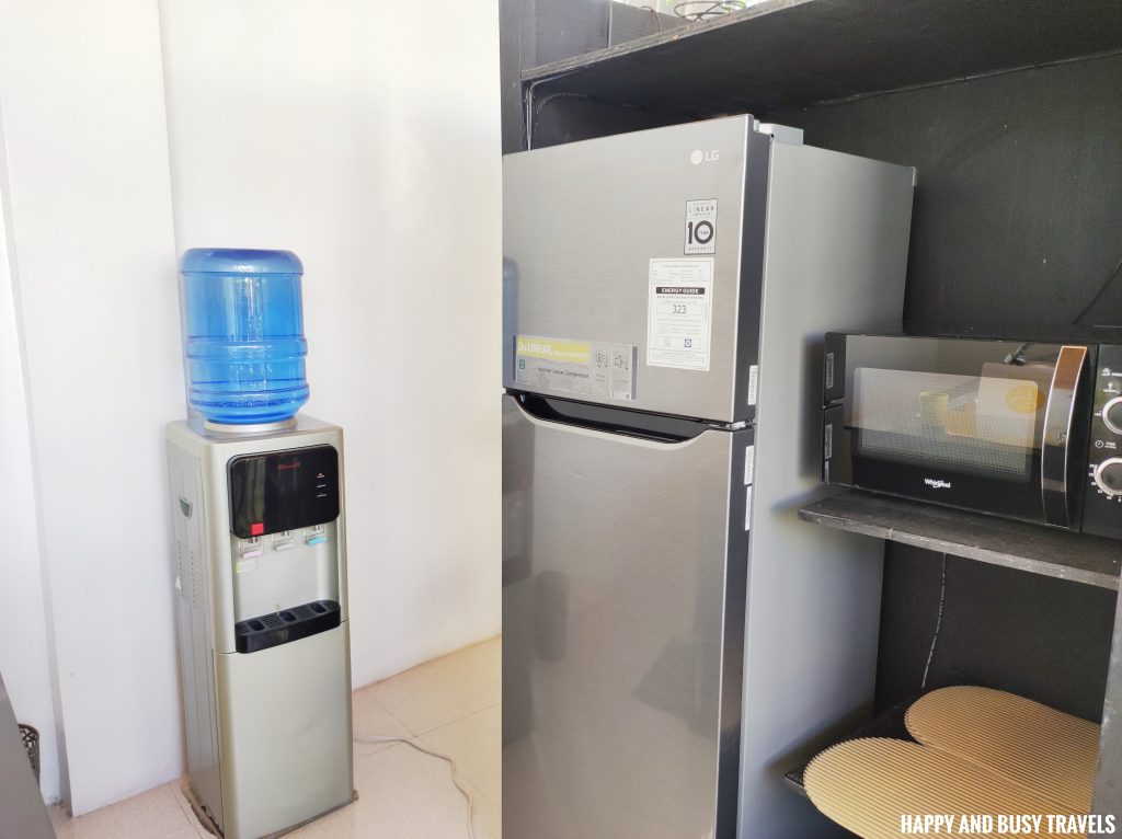 kitchen water dispenser refrigerator microwave Leaf Residences - Tagaytay staycation house private villa swimming pool for rent airbnb where to stay - Happy and Busy Travels