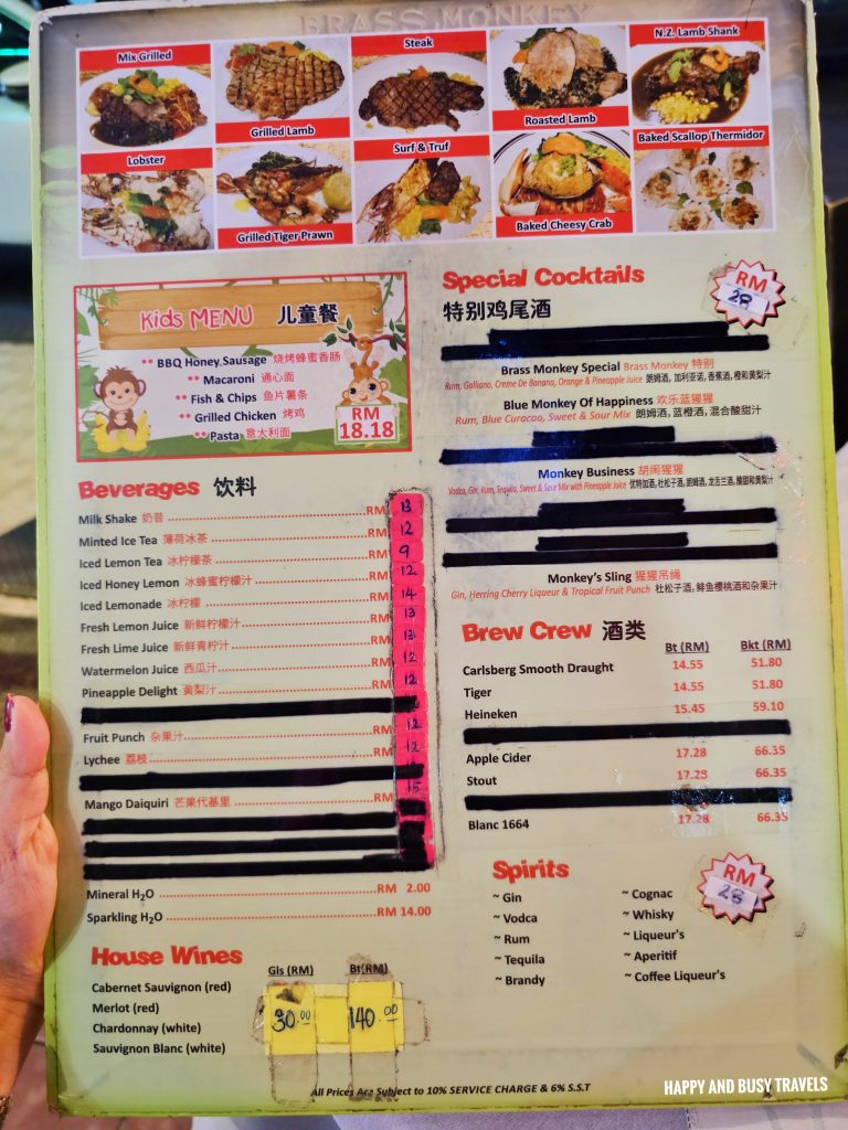 menu Brass Monkey Cafe and Bar - Where to eat Kota Kianablu Sabah Malaysia - Happy and Busy Travels