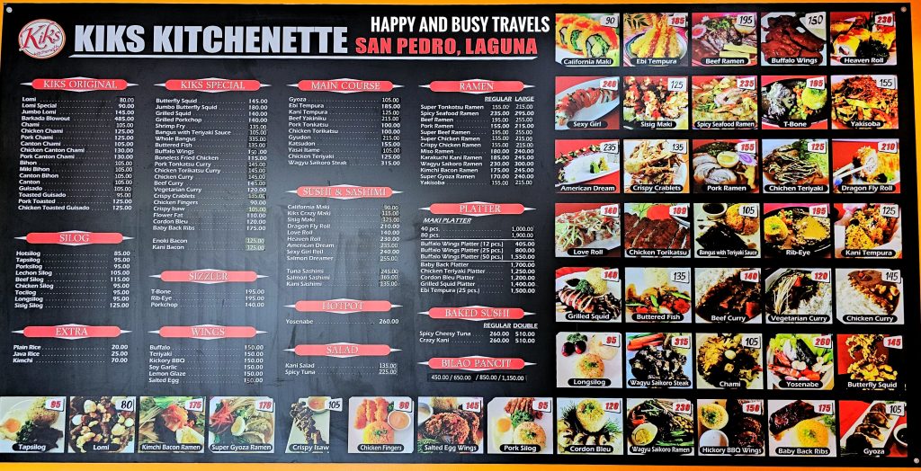 Kiks Kitchenette 26 - menu Where to eat San Pedro Laguna Japanese restaurant - Happy and Busy Travels