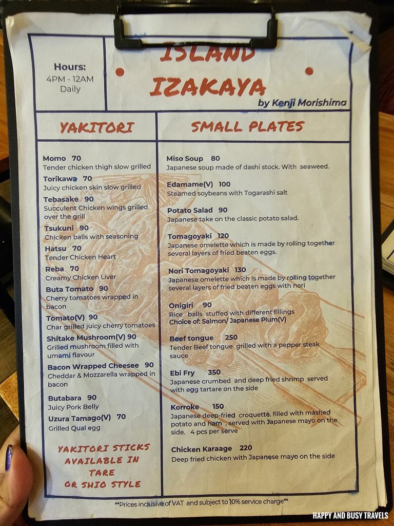 Island Izakaya - menu Japanese Restaurant Where to eat Boracay - Happy and Busy Travels