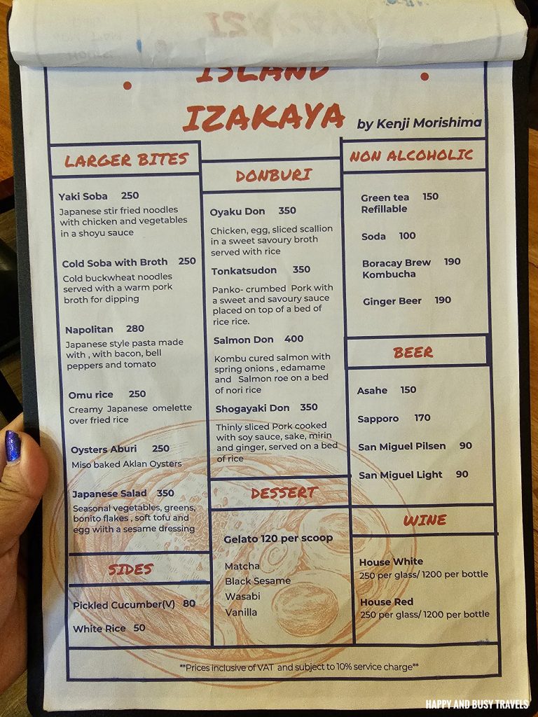 Island Izakaya - menu Japanese Restaurant Where to eat Boracay - Happy and Busy Travels