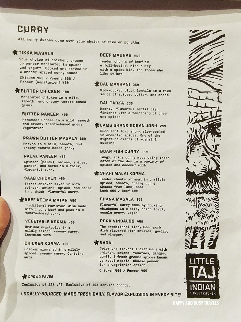 Little Taj Boracay - menu Where to eat Boracay Restaurants Indian Food Happy and Busy Travels