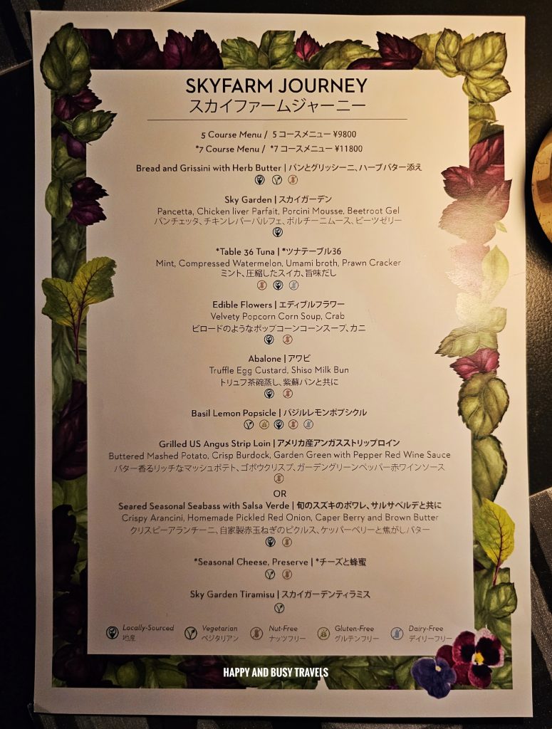 Table 36 Skyfarm Journey 5 course menu Swissotel Nankai Osaka Japan 25 - menu - romantic dinner Happy and Busy Travels