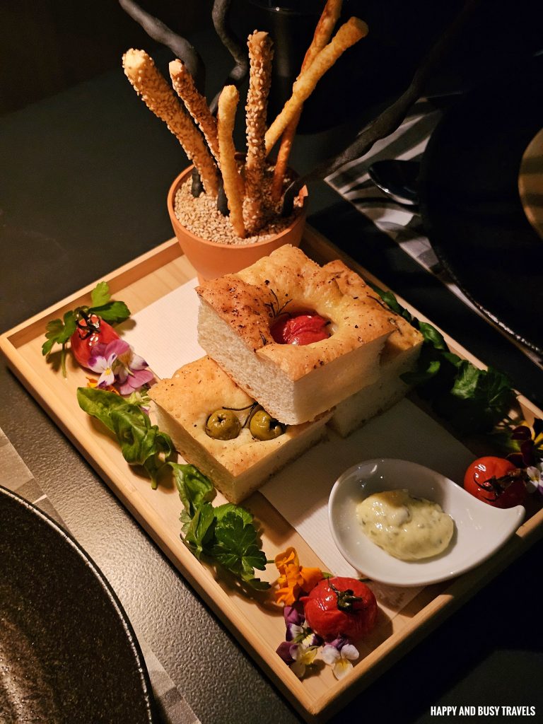 Table 36 Skyfarm Journey 5 course menu Swissotel Nankai Osaka Japan 9 - Bread and grissini with herb butter appetizer - romantic dinner Happy and Busy Travels